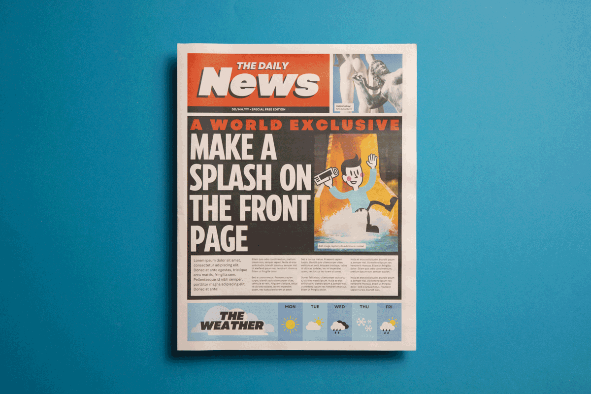 Daily news tabloid newspaper template for Canva. Created by Newspaper Club.