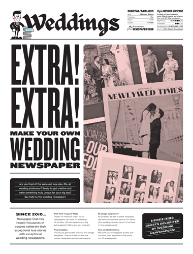 Front cover of Wedding-themed Digital Tabloid 55gsm improved PDF sample