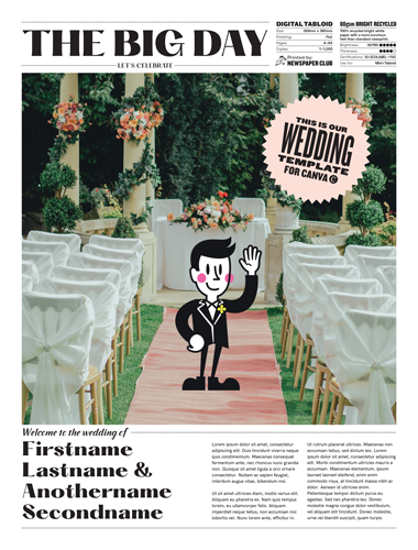 Front cover of Wedding-themed Digital Tabloid 80gsm recycled PDF sample