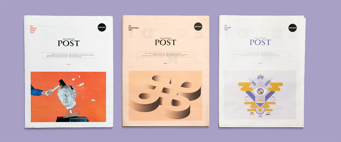 Tabloid newspapers by shillington on a lilac background